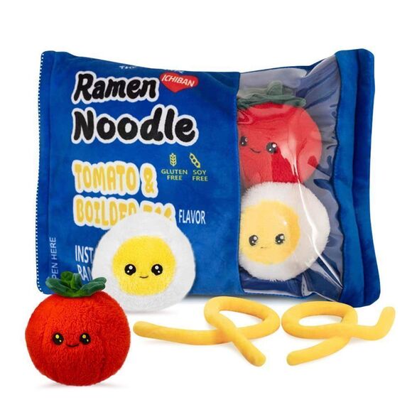 Nenalayo Plush Pillow Cute Bag of Tomato Egg Ramen Noodle Plush Toy, Removable